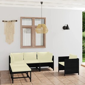 vidaXL 6 pcs conjunto lounge de jardim c/ almofadões vime PE preto