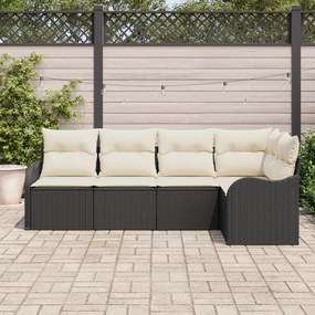 Conjunto de Sofás de Jardim vidaXL 5 Peças com Almofadas Preto Rattan