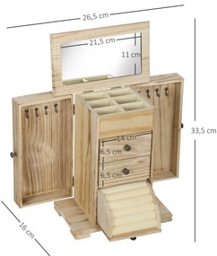 Caixa Joias de Madeira de 4 Níveis Organizador de Joias com 2 Gavetas e Espelho 26,5x16x33,5 cm  Madeira