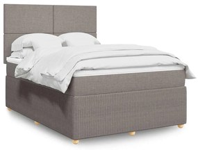 vidaXL Cama com molas/colchão 140x200 cm tecido castanho-acinzentado