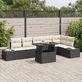 Conjunto de Sofás de Jardim 7 Peças com Almofadas Preto em Rattan Poli