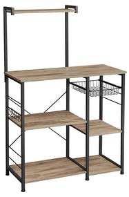 Estante de cozinha com cesto metálico e prateleiras | VASAGLE | 90 x 40 x 134 cm | castanho|preto | KKS035B50.