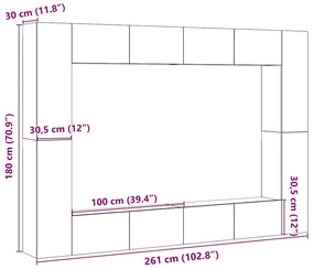 Conjunto de armário TV parede 8 pcs madeira carvalho artisiano