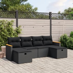 vidaXL 6 pcs conjunto sofás de jardim c/ almofadões vime PE preto
