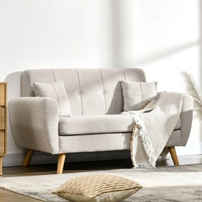 HOMCOM Sofá de 2 Lugares Estofado em Linho Sintético Sofá Moderno de Sala de Estar com 2 Almofadas Amovíveis Apoio para os Braços e Pés de Madeira 149x76,5x86cm Creme