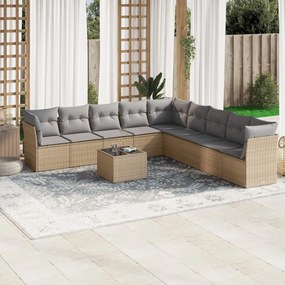 10 pcs conjunto de sofás p/ jardim com almofadões vime PE bege
