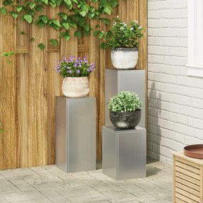 vidaXL Conjunto de 3 Suportes para Plantas Externos em Aço Galvanizado