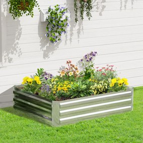 Floreira de jardim elevado quadrado para horta em aço galvanizado com proteção contra ervas daninhas, 120 x 90 x 30 cm, prateado