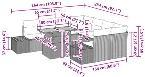 Conjunto de Jantar de Jardim de 9 Peças com Almofadas Bege em Rattan P