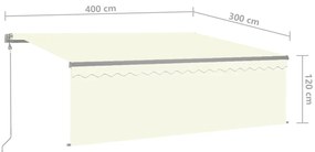 Toldo automático c/ estore/LED/sensor de vento 4x3 m cor creme