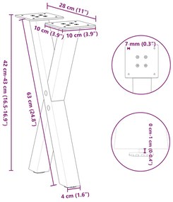 Pés para mesa de centro em formato de X, 2 peças, antracite, 28x(42-43