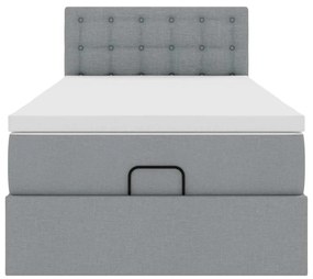 Cama Otomana com colchão &amp; LEDs 90x200 cm tecido cinzento claro