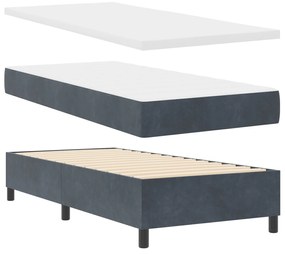Cama Box Spring com Colchão &amp; Banco Cinza Escuro 90x200 cm Veludo