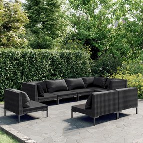vidaXL 8 pcs conj. lounge jardim c/ almofadões vime PE cinzento-escuro