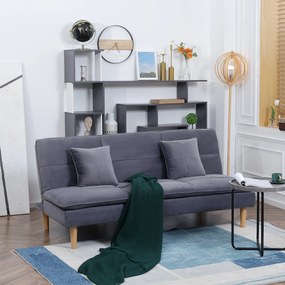 Sofá Cama de 3 Lugares Estofado em Flanela com Encosto Ajustável em 2 Posições 2 Almofadas e Pés de Madeira Sofá Moderno para Sala de Estar