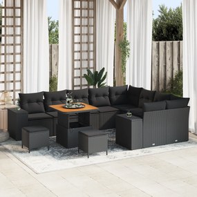 Conjunto de Sofá de Jardim vidaXL de 12 Peças com Almofadas Preto Vime