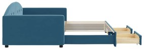 Sofá-cama com gavetão e gavetas 100x200 cm veludo azul