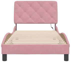 Estrutura de cama c/ luzes LED 90x200 cm veludo rosa