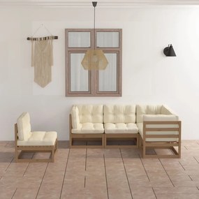 vidaXL 5 pcs conjunto lounge de jardim com almofadões pinho maciço