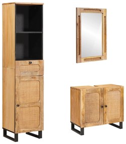 vidaXL Conjuntos de Banheiro com porta Natural Madeira de manga maciça