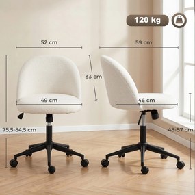 Cadeira de Escritório Ergonómica, 59 x 52 x 84,5 cm, Altura Regulável, Creme