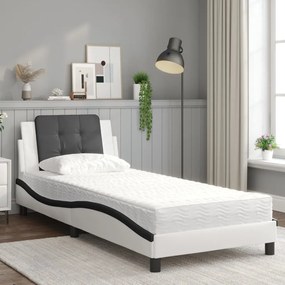 Cama com colchão 80x200 cm couro artificial branco e preto