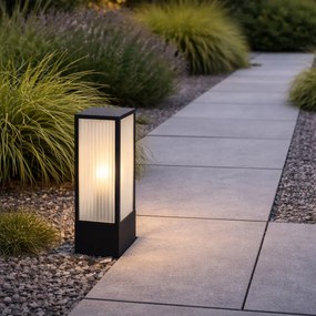 Candeeiro de pé exterior preto com vidro canelado 40 cm IP44 - Charlois