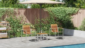 Chaise Longue com Cadeiras de Jardim 3 pcs Madeira de Teca Maciça