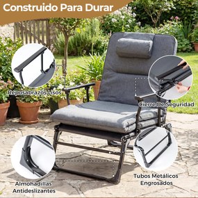 Espreguiçadeira jardim dobrável 3 em 1 com encosto ajustável em 6 posições, almofada e apoio para a cabeça, para jardim, campismo e uso interior e ext