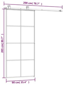 Porta deslizante c/ conj. ferragens 90x205cm vidro ESG/alumínio