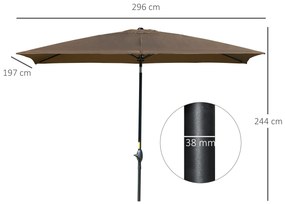 Outsunny Chapéu de Sol de Jardim 200x300x248 cm Proteção UV50+ Chapéu de Sol de Alumínio Inclinável com Teto de Ventilação e Manivela para Terraço Varanda Exterior Café