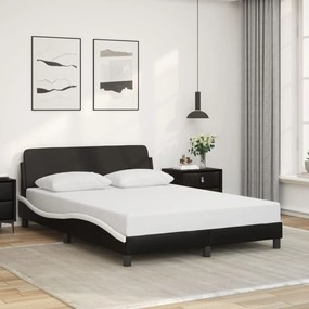 Estrutura cama c/ cabeceira 120x200 couro artif. preto/branco