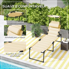 Espreguiçadeira Dobrável Espreguiçadeira de Jardim com Toldo Ajustável