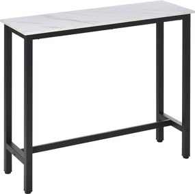 Mesa de bar / Mesa alta de cozinha - dim. 120 (C) x 40 (L) x 100 (A) cm - estrutura e pés em aço, tampo com acabamento em imitação mármore branco