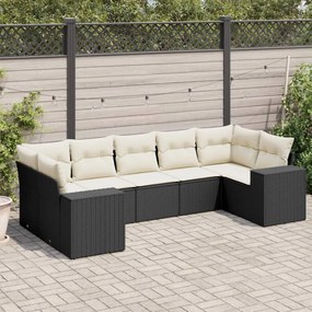 vidaXL 7 pcs conjunto de sofás p/ jardim c/ almofadões vime PE preto