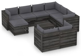 10pcs conj. lounge jardim + almofadões madeira impreg. cinzento