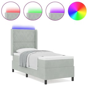 Cama Box vidaXL com Colchão &amp; Luz LED Cinza Claro 80x200 cm Veludo