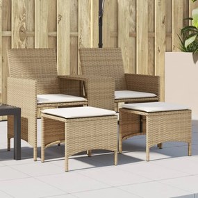 vidaXL Sofá de jardim de 2 lugares com mesa e bancos vime PE bege