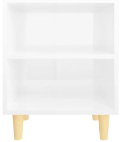 Mesas cabeceira pernas madeira 2pcs 40x30x50cm branco brilhante