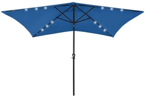 Guarda-sol de jardim c/ luzes LED/poste de aço 2x3 m azul ciano