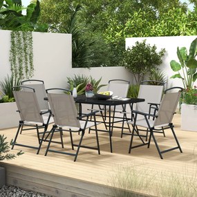 Conjunto de Refeição de 7 Peças com 6 Cadeiras Dobráveis e Mesa com Orifício para Chapéu de Sol para Terraço Exterior Cinza