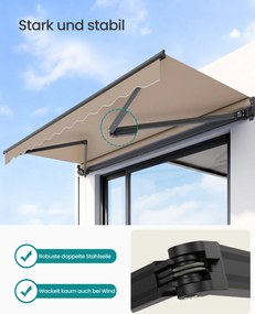 Toldo varanda de braço articulado 300 x 250 cm (C x L) com manivela para uma proteção solar fiável, castanho