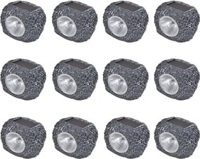 Holofote de exterior c/ LEDs energia solar 12 pcs forma de pedra