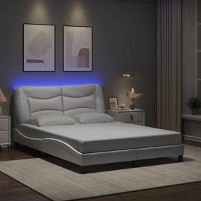 Estrutura cama c/ luzes LED 140x190 cm couro artificial branco