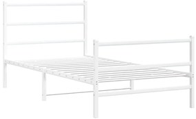 Estrutura de cama com cabeceira e pés 100x190 cm metal branco