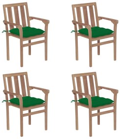 Cadeiras de jardim empilháveis c/ almofadões 4 pcs teca maciça