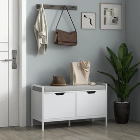 Banco com porta-sapatos, 2 armários, móvel de entrada com almofada estofada, 84 x 35 x 50 cm, branco