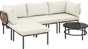 Outsunny Conjunto de Jardim 5 Peças, Rattan Modular em L com Almofadas, Cor Caqui | Aosom Portugal