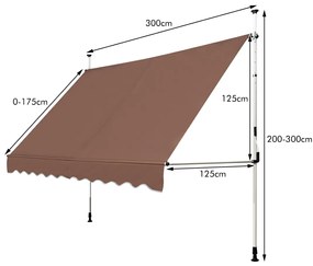 Toldo Telescópico e Retrátil 300 x 120 cm Resistente aos Raios UV Impermeável com Manivela Manual e Altura Ajustável para Janela Varanda castanho