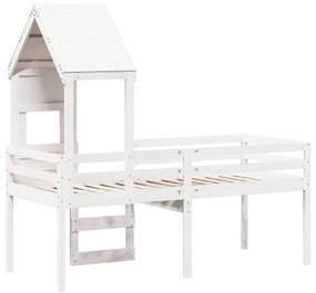 Cama alta com telhado 75x190 cm pinho maciço branco